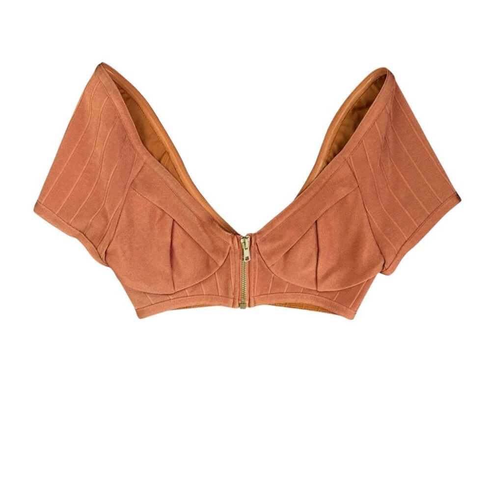 Asos Swim Zippered Textured Top Women 6 Copper Brown Ribbed Beach